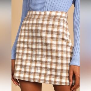 Lulus Mad for Plaid Cream Plaid Mini Skirt size Large